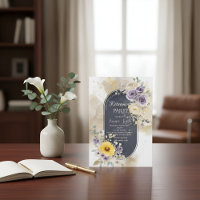Elegant Purple Yellow Gold Floral Watercolor Retir