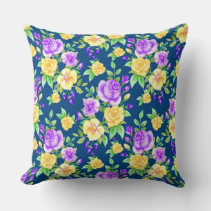 Elegant Purple Yellow Rose Floral Pattern Cushion