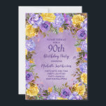 Elegant Purple Yellow Roses Peonies 90th Birthday Invitation<br><div class="desc">Elegant 90th birthday party invitation for women with pretty purple and yellow watercolor peonies and roses. Personalised with your name and all of your party information. Contact me for assistance with your customisations or to request additional matching Zazzle products for your party.</div>