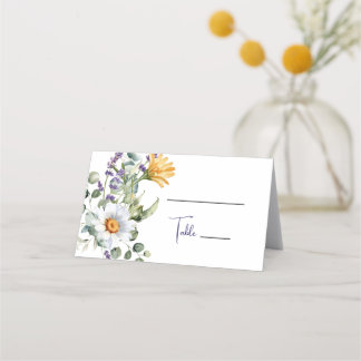 Elegant Purple Yellow Wildflower Wedding Place Card