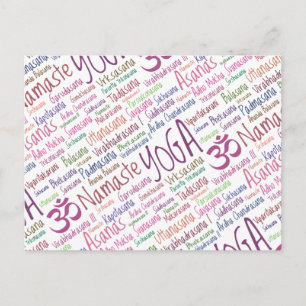 Elegant Purple Yoga Positions Word Cloud Pattern Postcard