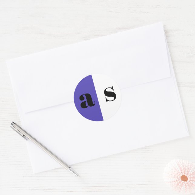 Elegant purplish blue monogram wedding  classic round sticker (Envelope)