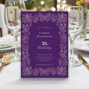 Elegant qr cod Floral Butterfly 30 Birthday Invite