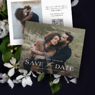 Elegant QR Code 2 Photo Wedding Save the Date 