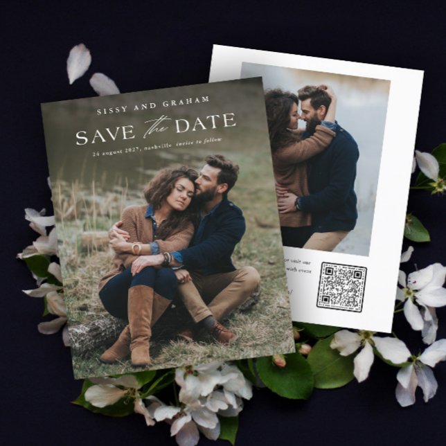 Elegant QR Code 2 Photo Wedding Save the Date (Elegant QR Code 2 Photo Save the Date Card.)