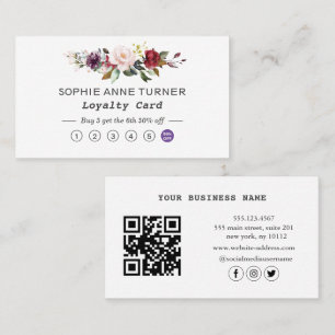 Elegant QR Code Burgundy Pink Floral Professional Loyalty Card