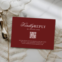 Elegant QR Code Burgundy Wedding RSV Card