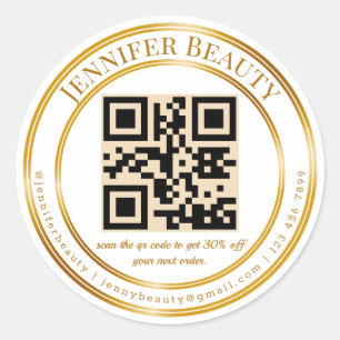 elegant qr code business gold script stylish classic round sticker