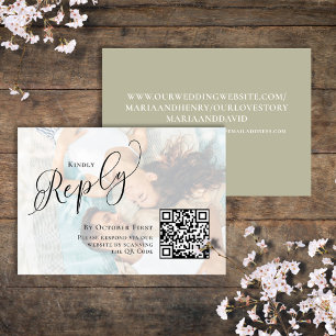 Elegant QR Code Calligraphy RSVP Photo Enclosure Card