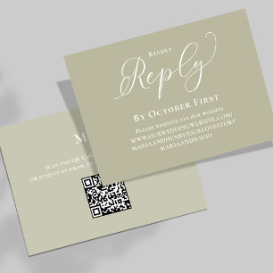 Elegant QR Code Calligraphy RSVP Sage Green Enclosure Card
