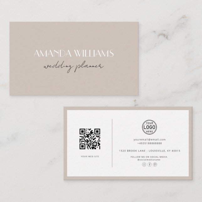 Elegant QR Code Card Social Dusty Business Card (Front/Back)