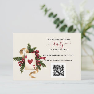 Elegant QR Code Casino Burgundy Gold Wedding Reply RSVP Card