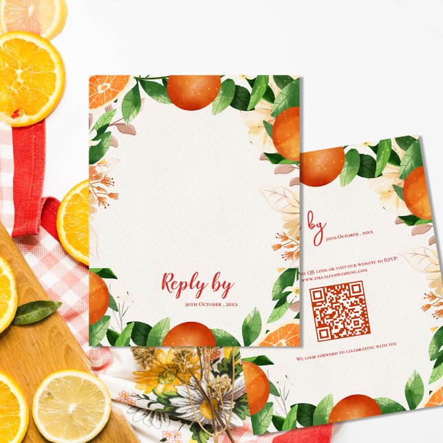 Elegant QR Code Citrus Orange Autumn Fall Wedding  RSVP Card (Elegant QR Code Citrus Orange Autumn Fall Wedding RSVP Card)