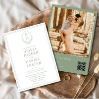 Elegant QR Code Crest Sage Green Photo Wedding