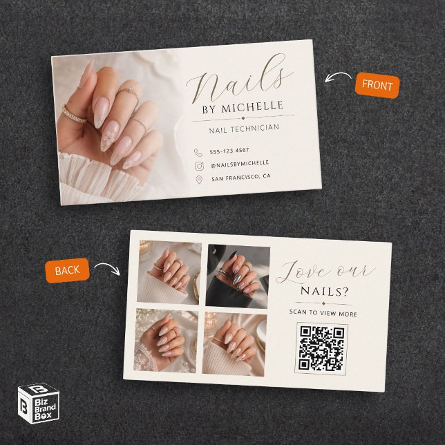 Elegant QR Code Custom Photo Nail Technician Business Card (Elegant QR Code Custom Photo Nail Technician Business Card)