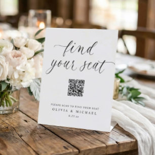 Elegant QR Code Digital Seating Chart Wedding Pedestal Sign