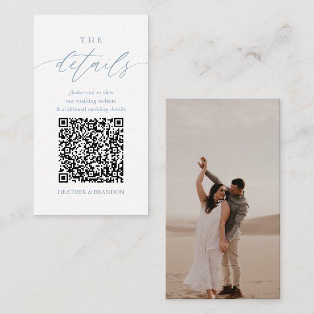 Elegant QR Code Dusty Blue Wedding Details  Enclosure Card (Front/Back)