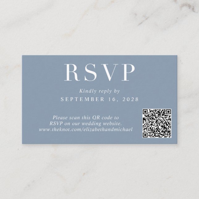 Elegant QR Code Dusty Blue Wedding RSVP Enclosure Card (Front)
