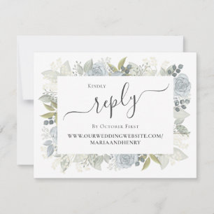 Elegant QR Code Floral RSVP Online Dusty Blue Card