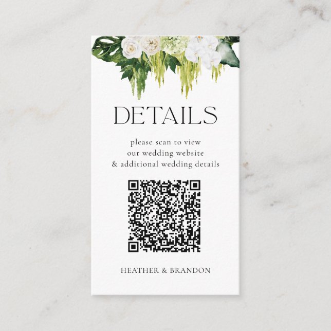 Elegant QR Code Greenery Wedding Details  Enclosure Card (Front)