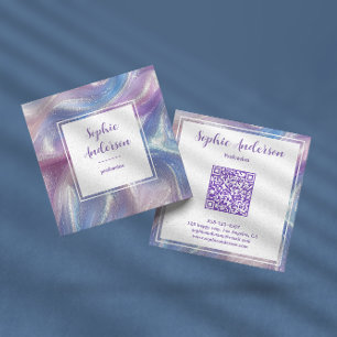 Elegant Qr Code Iridescent Glitter Swirl Square Business Card