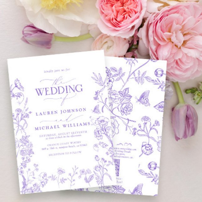 Elegant QR Code Lavender Chinoiserie Wedding Invitation (Creator Uploaded)