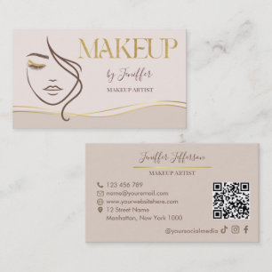 Elegant QR code Makeup artist Business Card