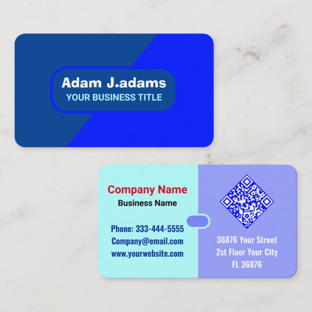 (Elegant QR Code) Modern Blue Professional  Business Card (Front/Back)