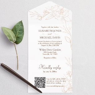 Elegant QR Code Peach Wedding All In One Invitation