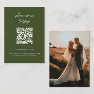 Elegant QR Code Photo Olive Green Wedding RSVP Enclosure Card