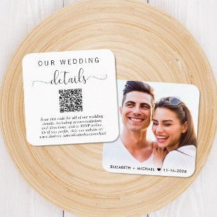 Elegant QR Code Photo Wedding Details Enclosure Card