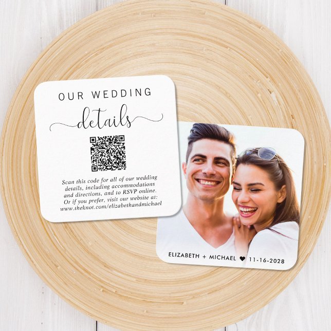 Elegant QR Code Photo Wedding Details Enclosure Card (Creator Uploaded)