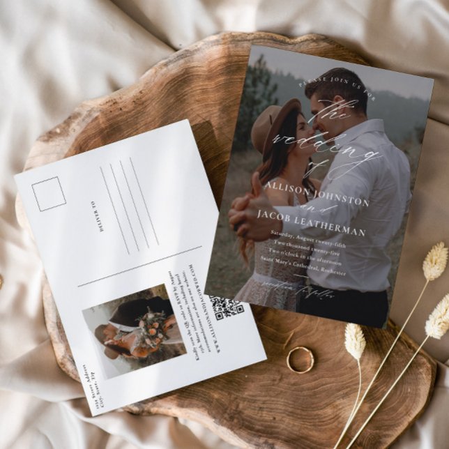 Elegant QR Code Photo Wedding Invitation Postcard (Creator Uploaded)