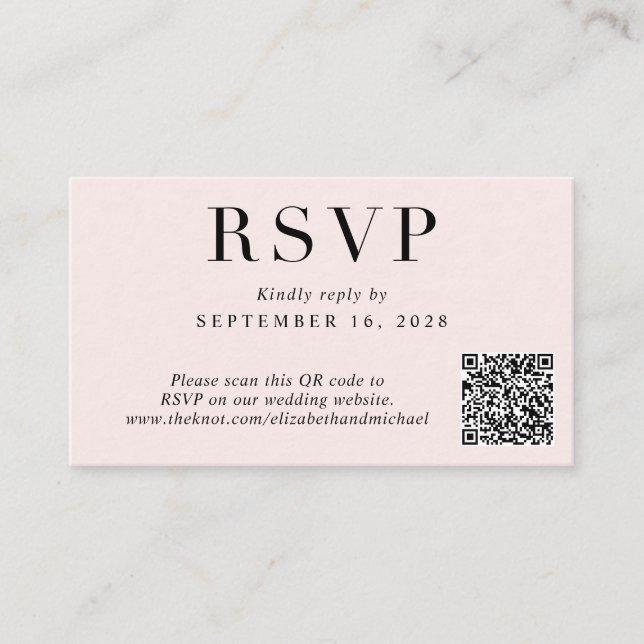 Elegant QR Code Pink Wedding RSVP Enclosure Card (Front)