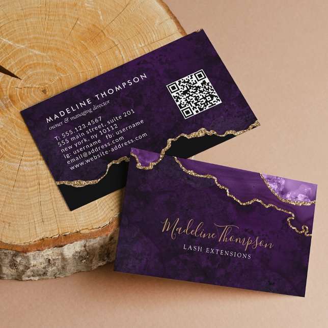 Elegant QR Code Purple Marble Agate Geode Business Card (Creator Uploaded)