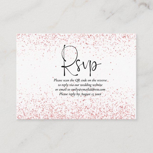 Elegant QR Code Rose Gold Glitter Wedding RSVP Enclosure Card (Front)