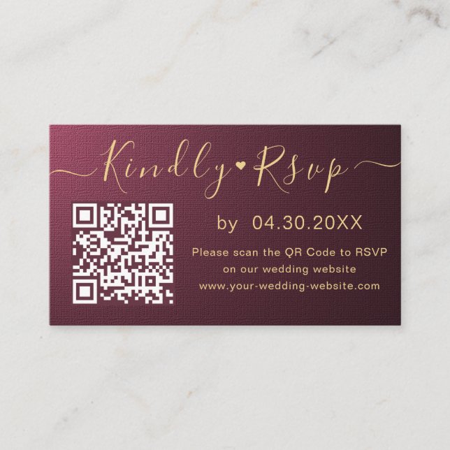 Elegant QR Code RSVP Chic Minimal Wedding Website Enclosure Card (Front)
