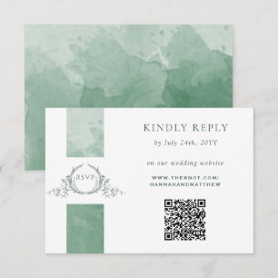 Elegant QR Code RSVP Green Monogram Wedding Enclosure Card