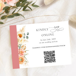 Elegant QR Code RSVP Peach and Coral Wedding Enclosure Card