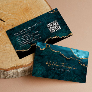 Elegant QR Code Teal Green Marble Agate Geode Business Card