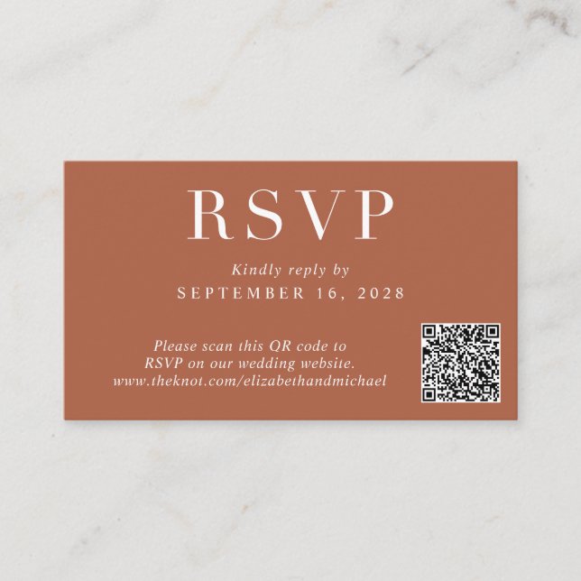Elegant QR Code Terracotta Wedding RSVP Enclosure Card (Front)