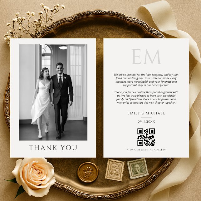 Elegant QR Code Wedding Photo Monogram Thank You (Creator Uploaded)