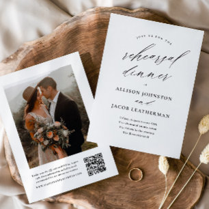 Elegant QR Code  Wedding Rehearsal Dinner Invitation
