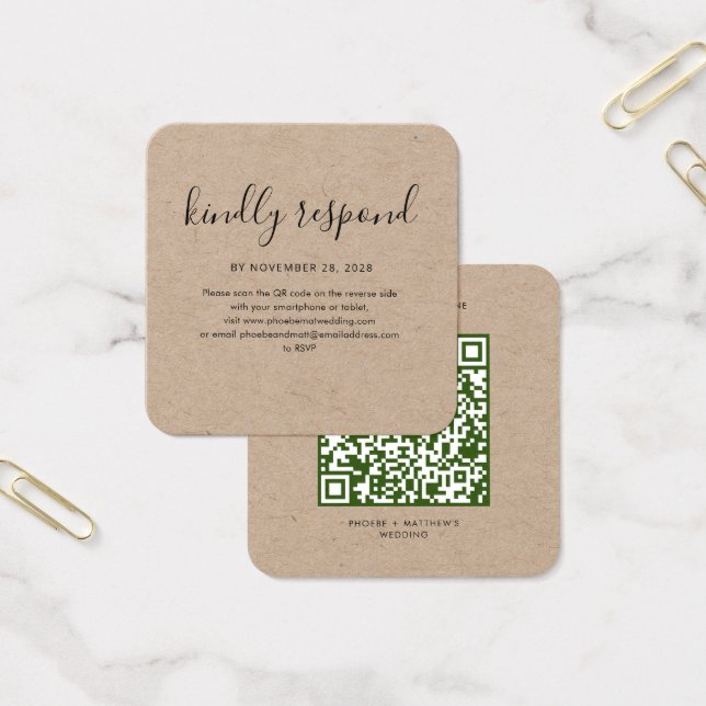 Elegant QR Code Wedding Website RSVP Card (Office)