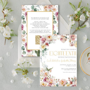 Elegant QR Vintage Pink Gold Floral Eighteenth Invitation