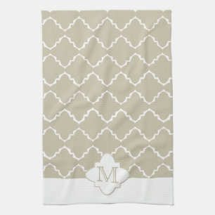 Elegant Quatrefoil Pattern - Latte White Tea Towel