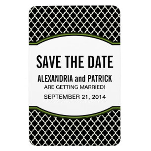 Elegant Quatrefoil Save the Date Magnet, Green Magnet