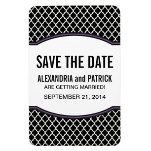 Elegant Quatrefoil Save the Date Magnet, Purple Magnet