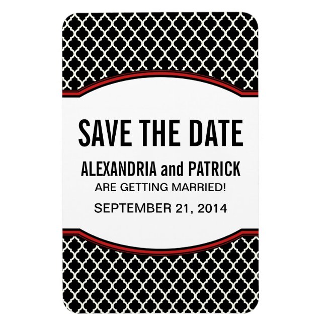 Elegant Quatrefoil Save the Date Magnet, Red Magnet (Vertical)