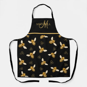 Elegant Queen Bee Gold Monogram Design Apron
